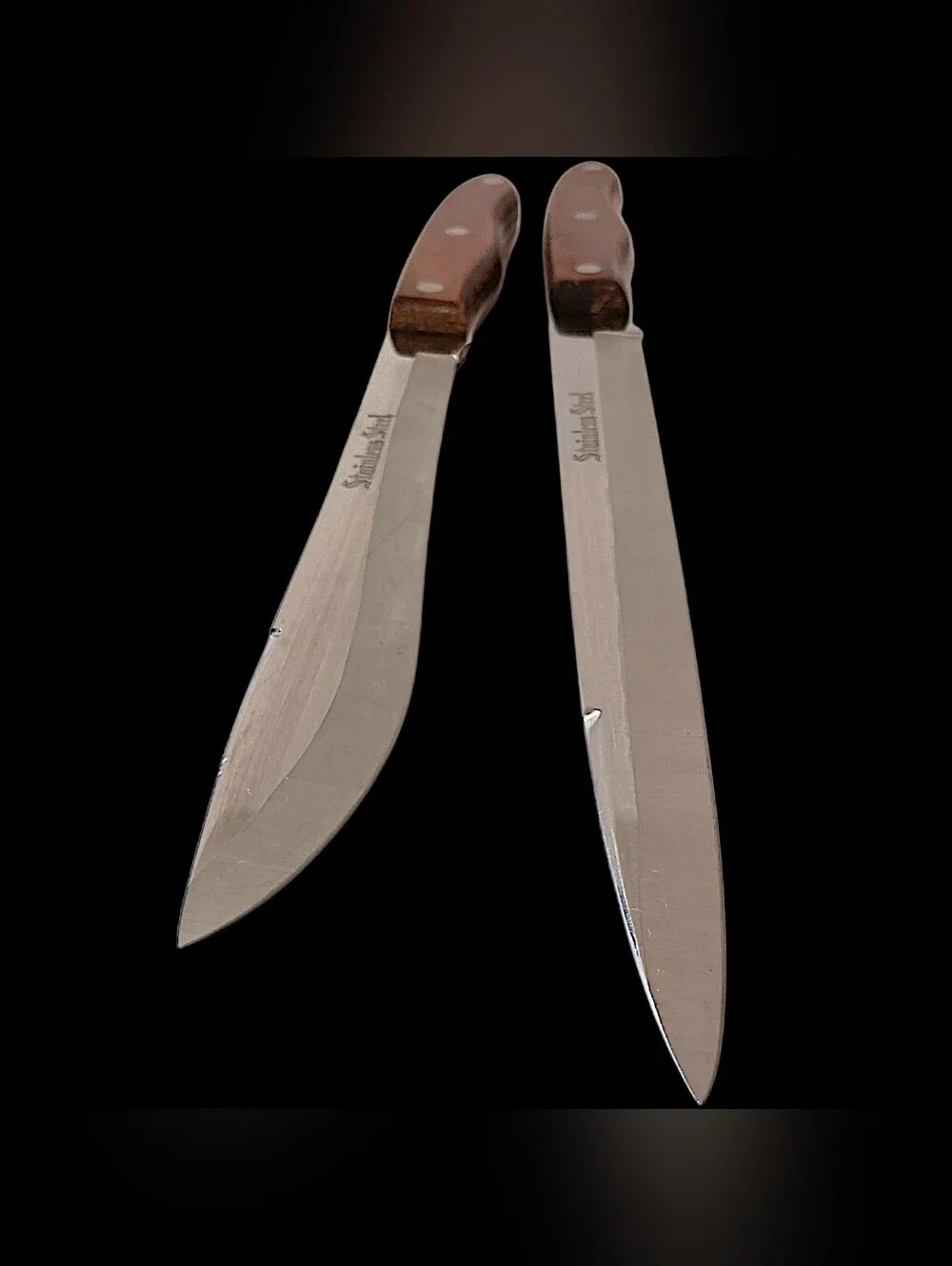 2 Interpur Japan Carving Knives Stainless Steel Blades Wood Handles Full Tang
